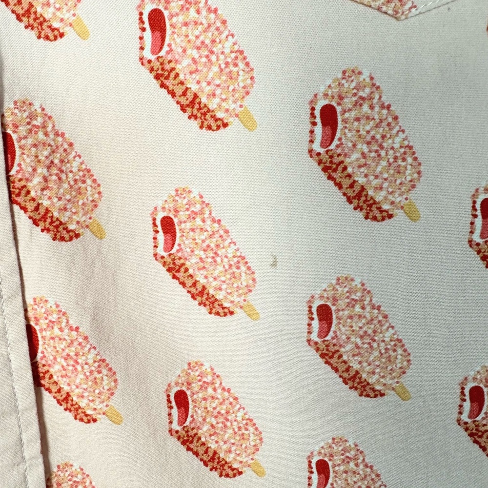 Public Art Pink Strawberry Popsicle Short-Sleeve Button-Up Shirt - Picture 2 of 6